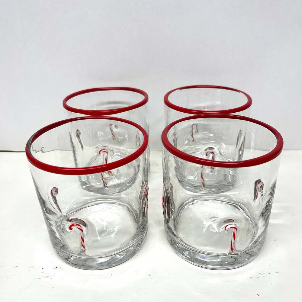Anthropologie Candy Cane Icon Double Old Fashioned Cocktail Glass 16oz